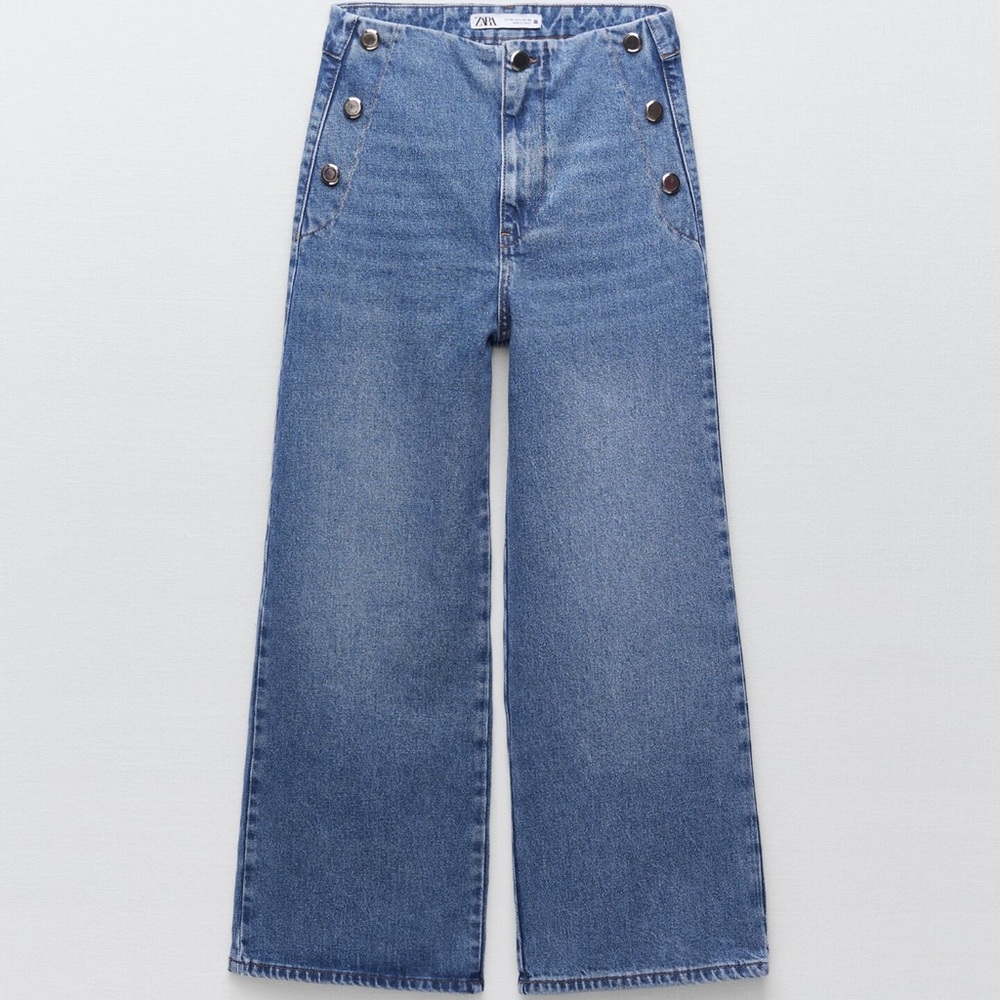 Zara Wide Leg Silver Hardware Denim Pant